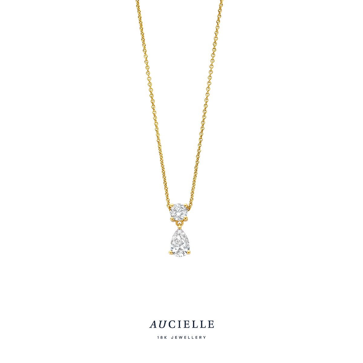 AK9001A/45
Ketting YG round and pear cut LGD 0.900ct 39+2+2+2cm