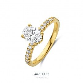 AR9018A
Ring YG solitaire 4 griffen oval 1ct + 0.24ct sidestones LGD with certificate