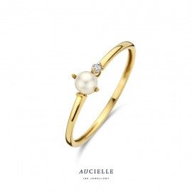Ar0059D parelring 18ct geelgoud met Briljant 0.015ct
