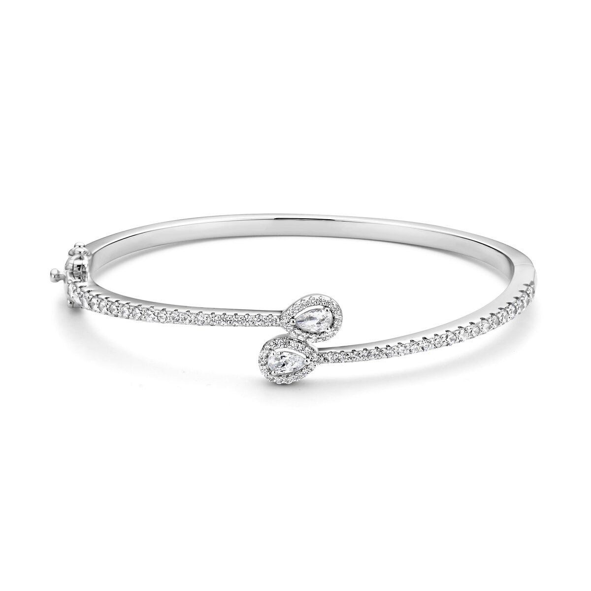 Zilveren esclave met druppelvormig motief + zirconium diameter 6cm Naiomy N3R56
