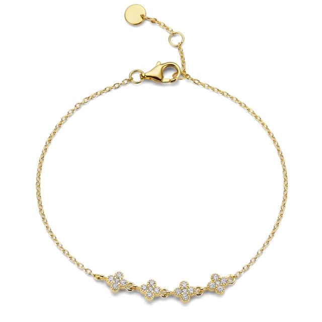 N4M64 Zilveren geel vergulde armband met 4 bloemmotieven + CZ 17+3cm Naiomy