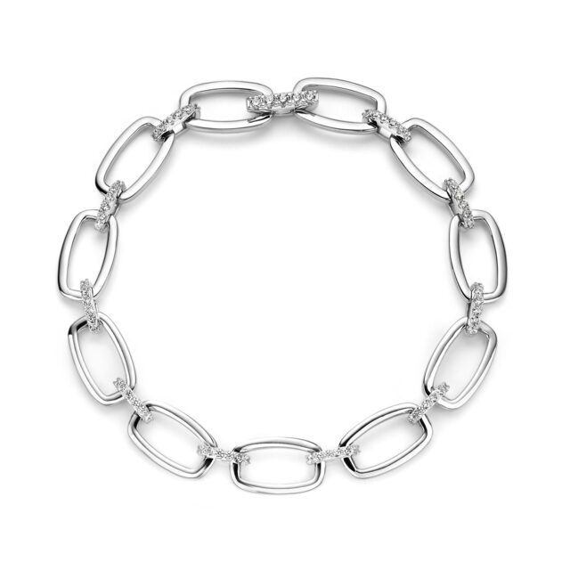 N4h60 zilver armband met open schakels met zirconium lengte 20 cm 