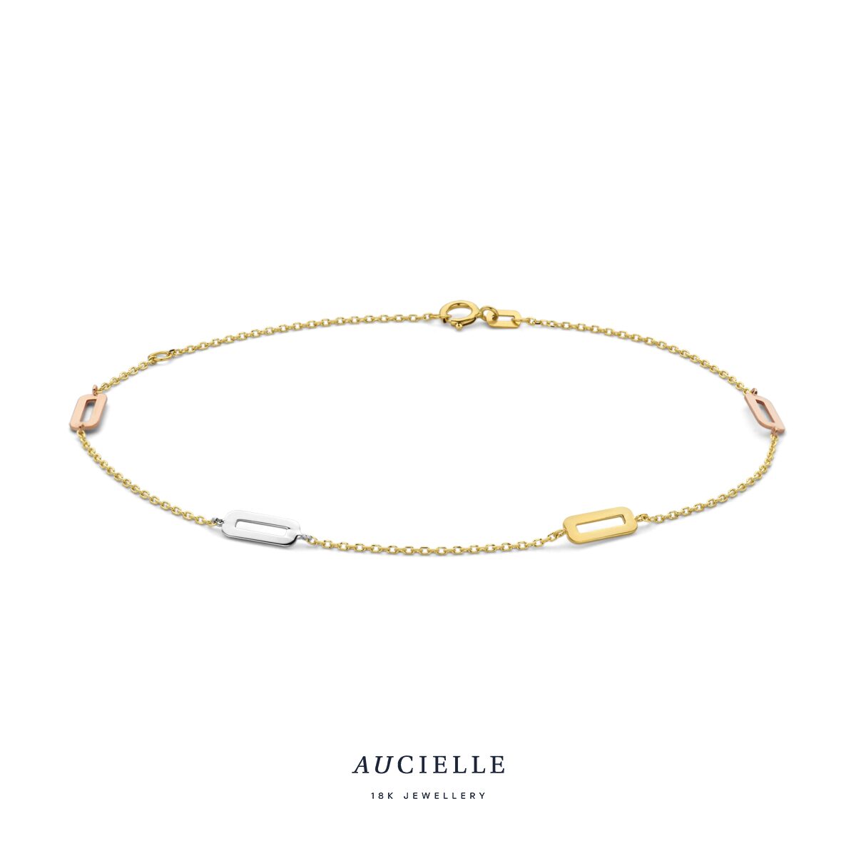 Aucielle armband 18ct wit-geel-rose goud 18ct  lengte 17 +3 cm