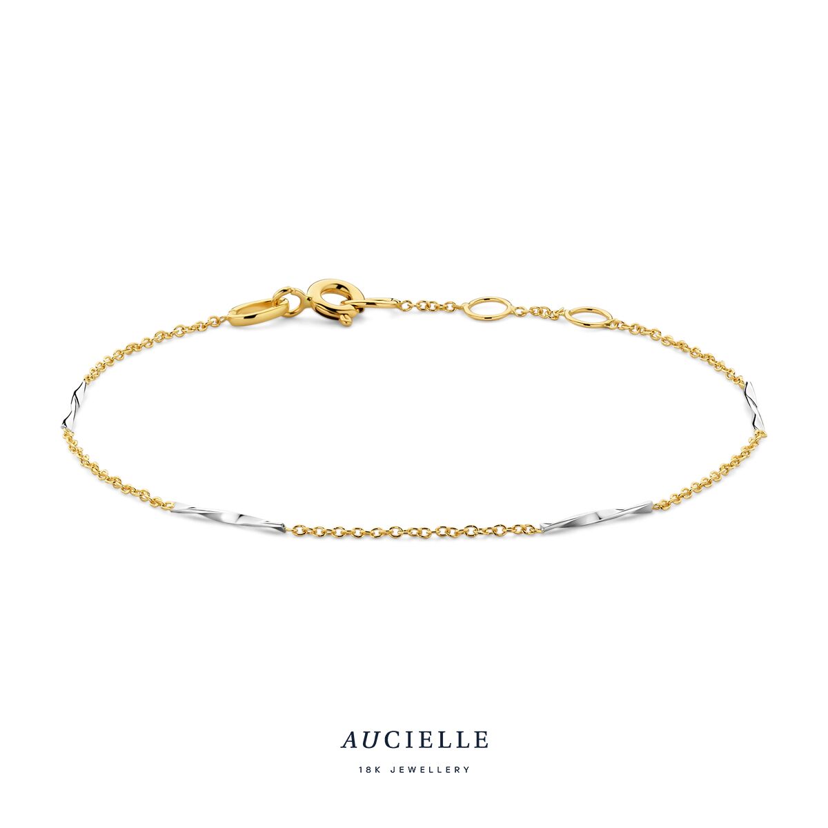 AA0067l/18 armband geel en witgoud 18ct 16+1+1 cm