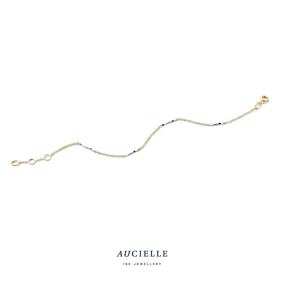 AA0067l/18 armband geel en witgoud 18ct 16+1+1 cm