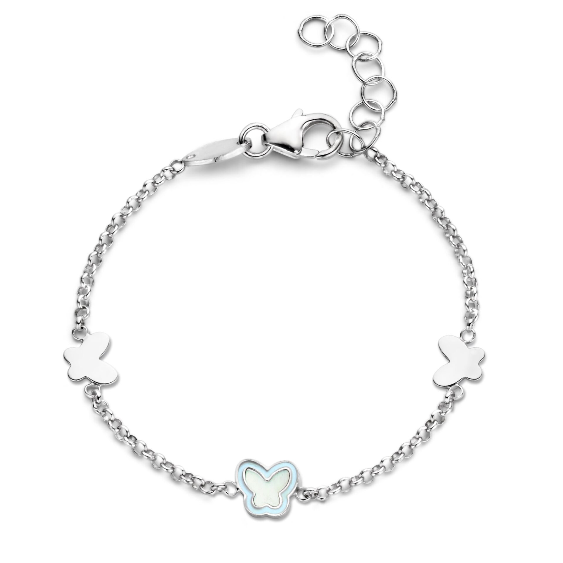 Naiomy Princess zilveren armband vlinder parelmoer blauw