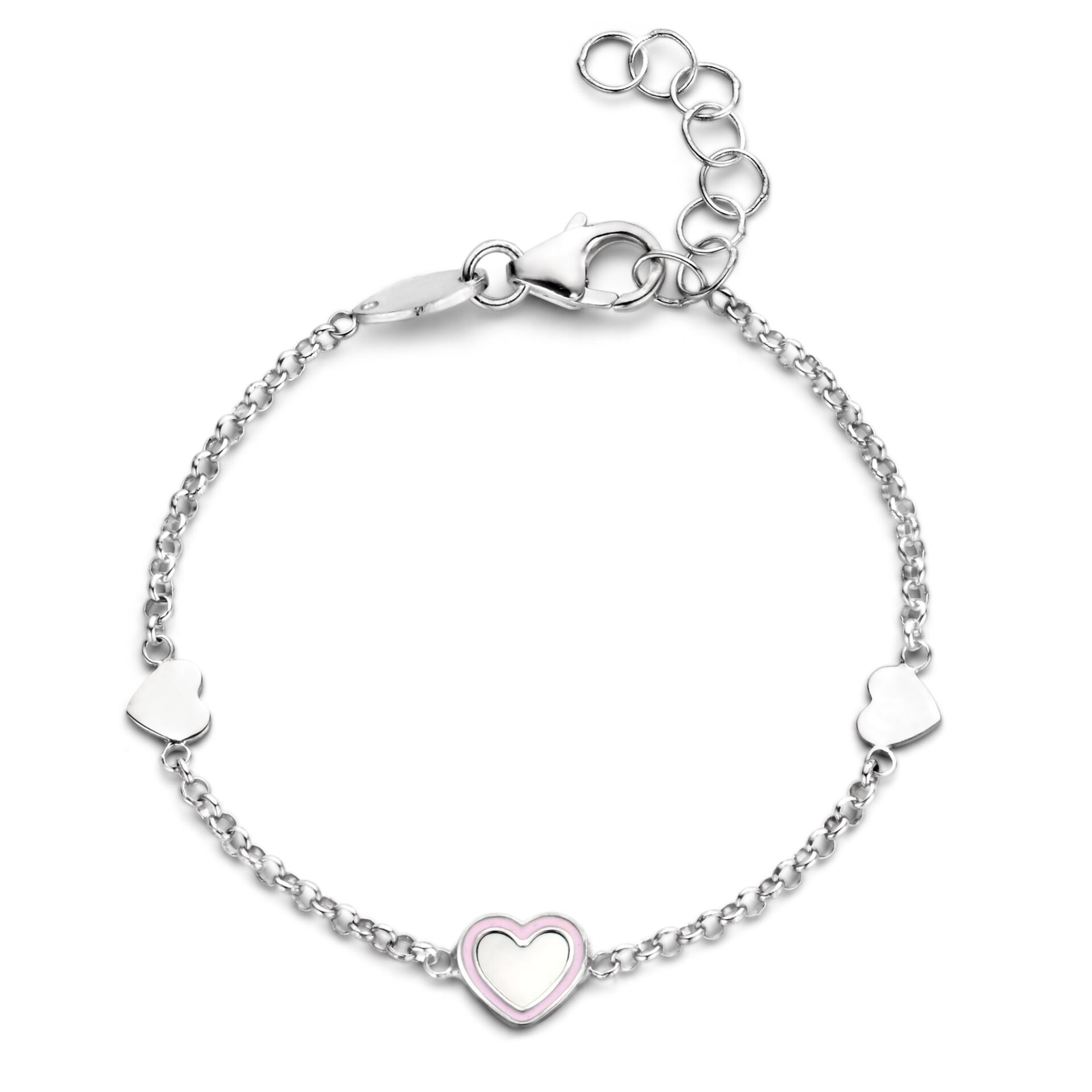 Naiomy Princess zilveren armband hartje parelmoer roze
