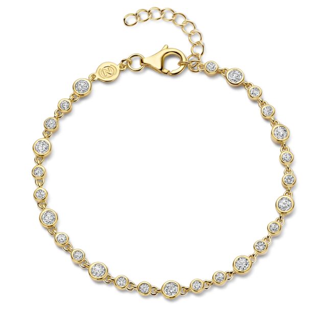 n4e56  Zilveren geel vergulde armband met zirconium 17 + 3cm Naiomy