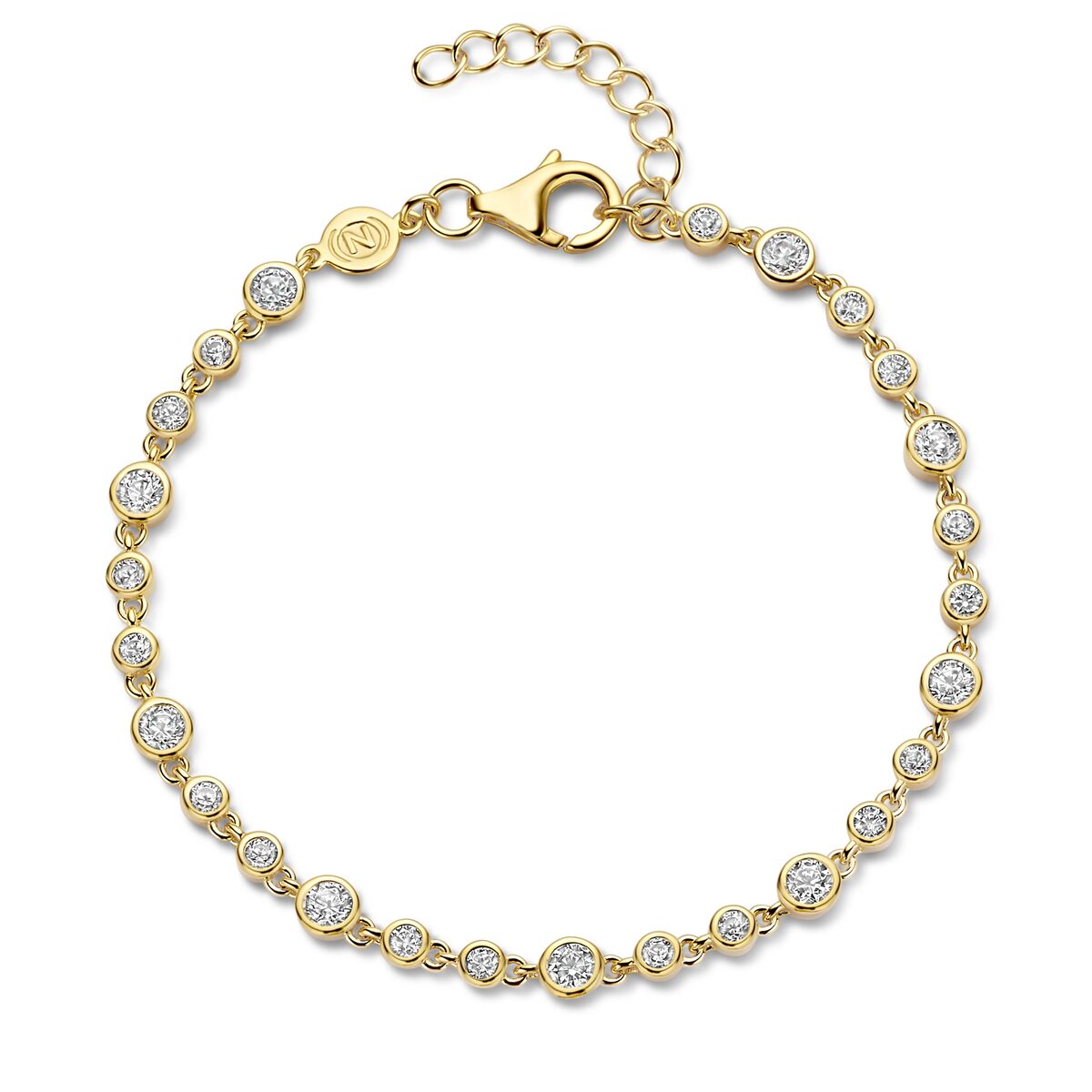 n4e56  Zilveren geel vergulde armband met zirconium 17 + 3cm Naiomy