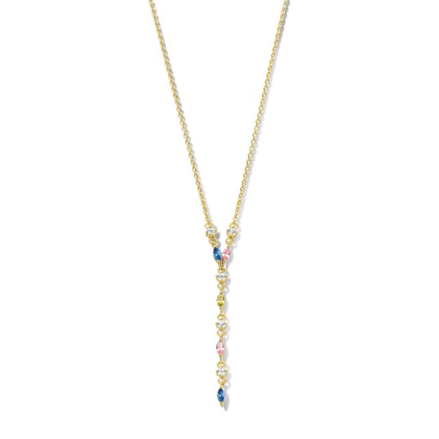Zilveren  vergulde ketting+hanger gezet met zirconium pastel kleurig stenen  Naiomy