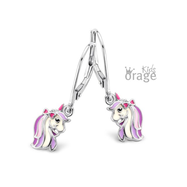 Orage Kids oorring eenhoorn paars zilver