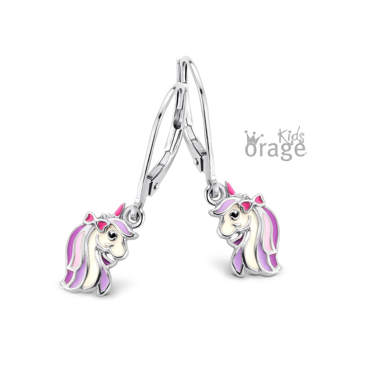 Orage Kids oorring eenhoorn paars zilver