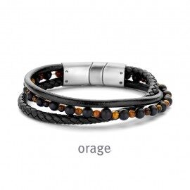 BA167 Armband leder zwart staal