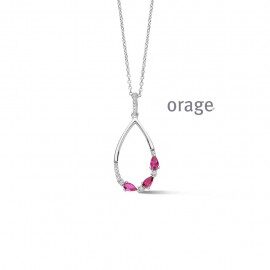 BA035 Ketting zilver met hanger met roze rode stenen 