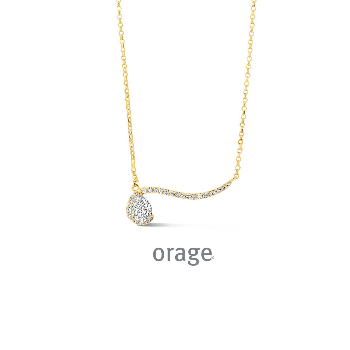 BC046 Ketting verguld geel pear-cut cz