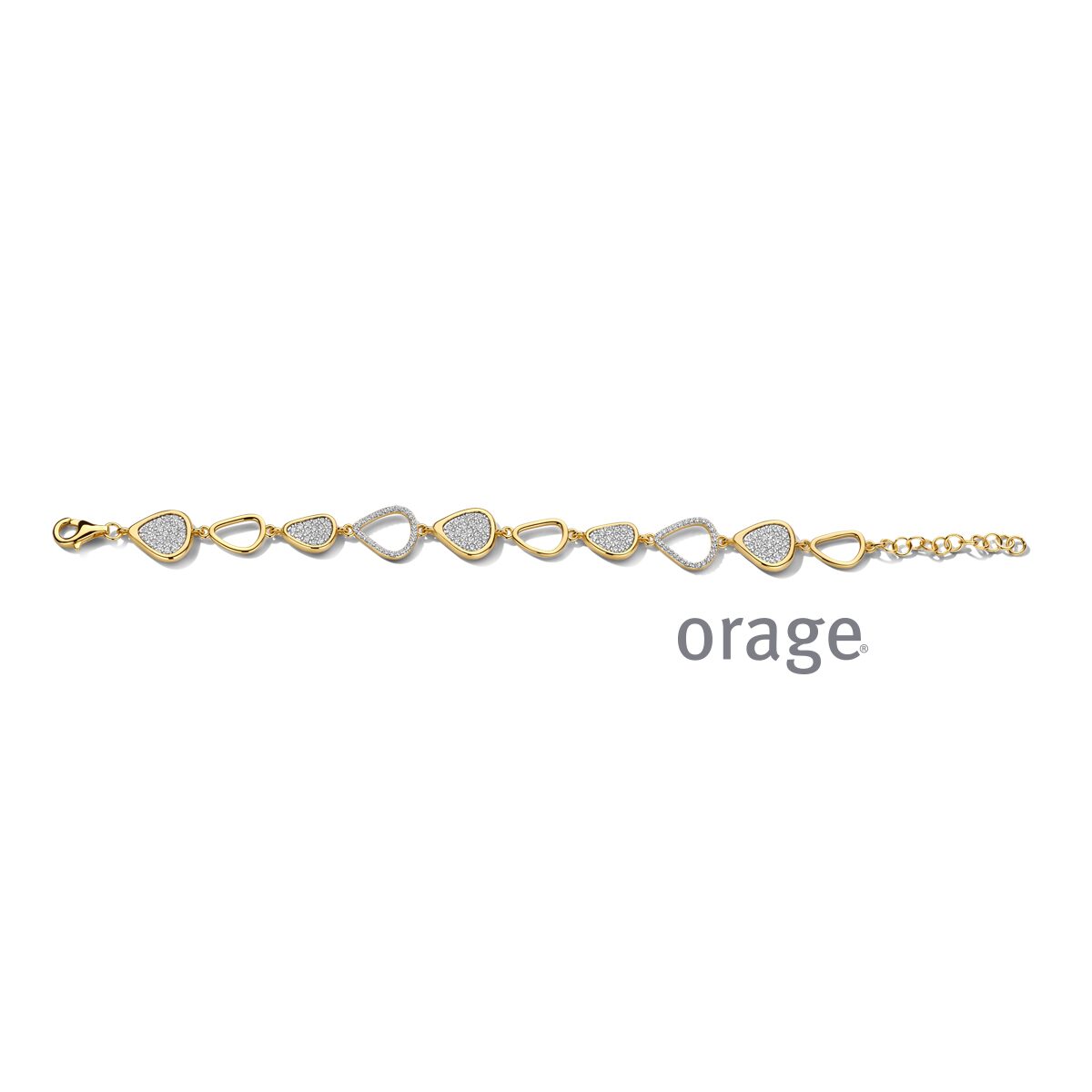 BC028 Armband organische schakels met pavé verguld geel cz