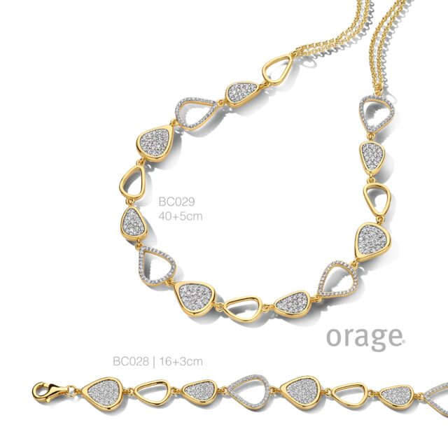 BC028 Armband organische schakels met pavé verguld geel cz