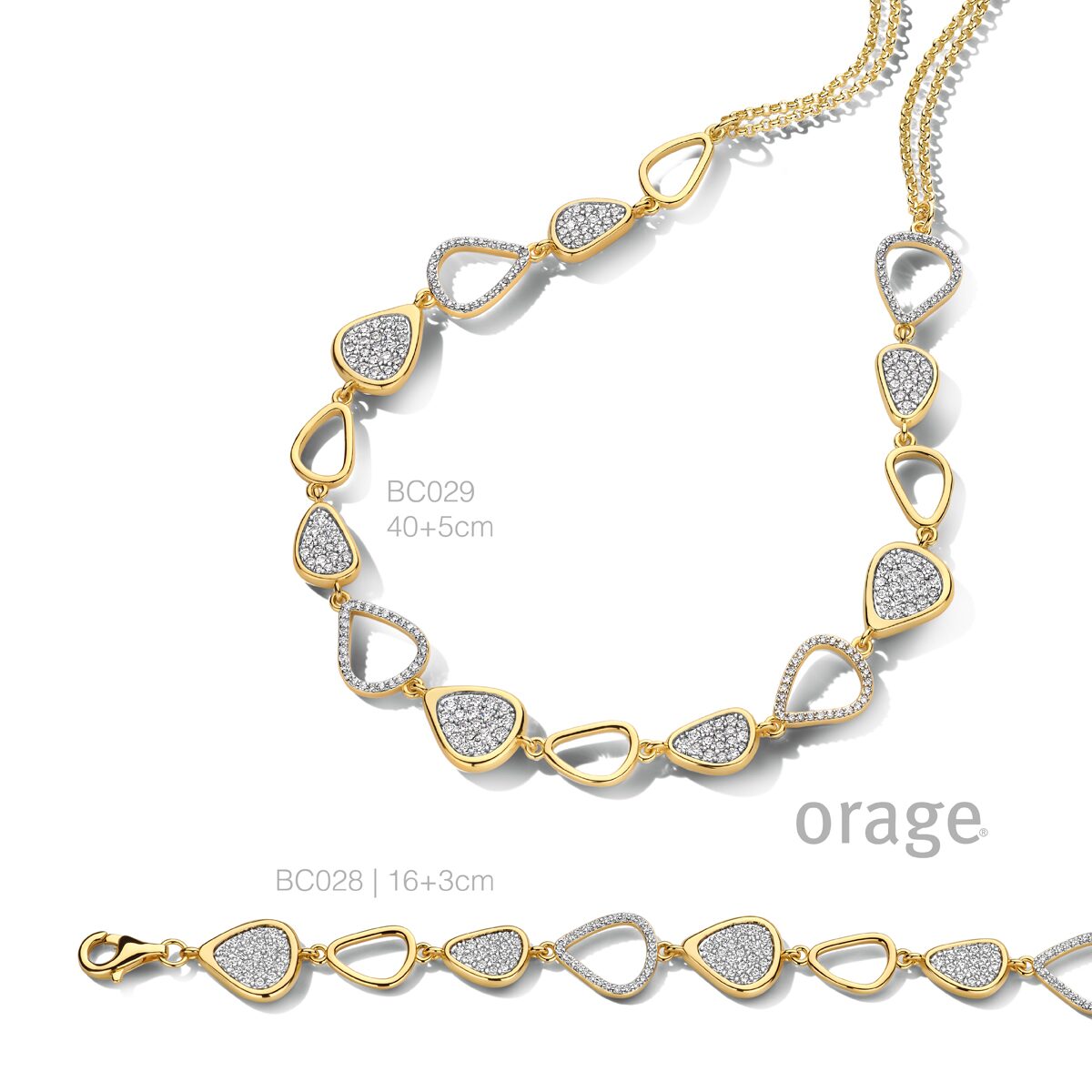 BC028 Armband organische schakels met pavé verguld geel cz