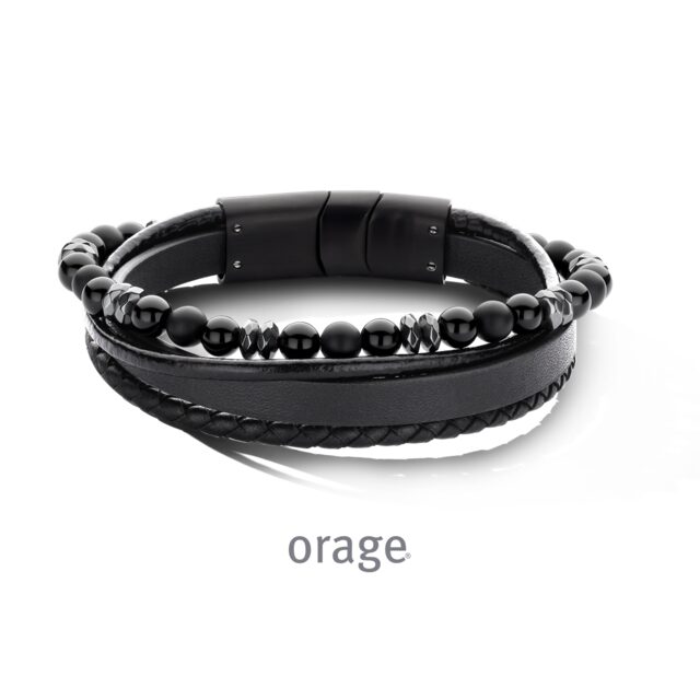 BC101 Armband heren leder zwart staal