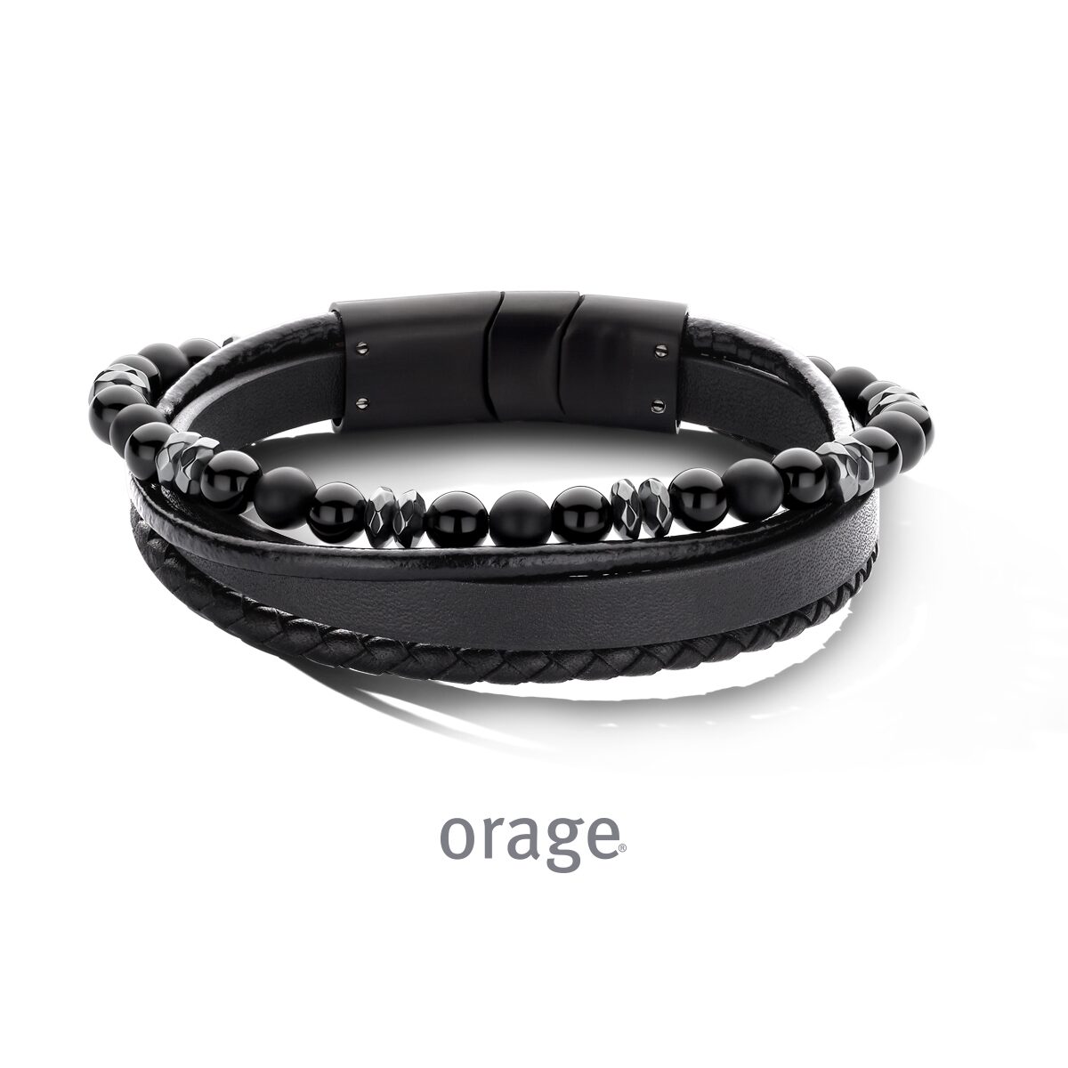 BC101 Armband heren leder zwart staal