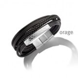 BC102 Armband heren leder zwart staa