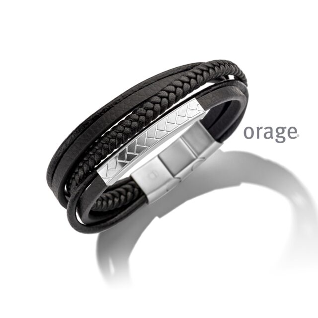 BC102 Armband heren leder zwart staa
