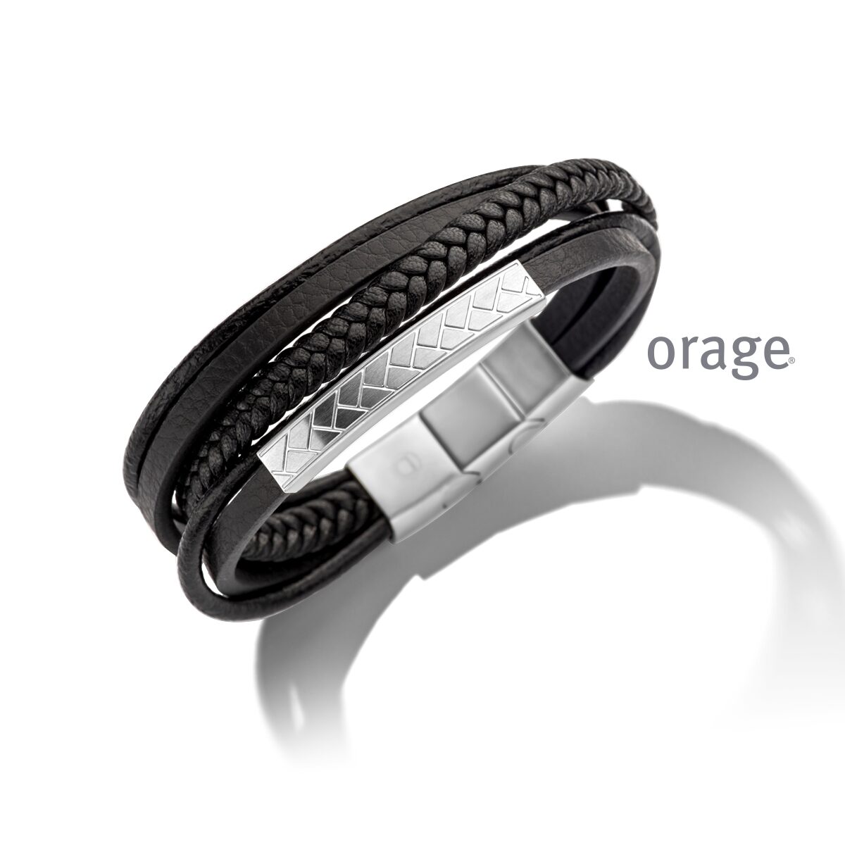BC102 Armband heren leder zwart staa