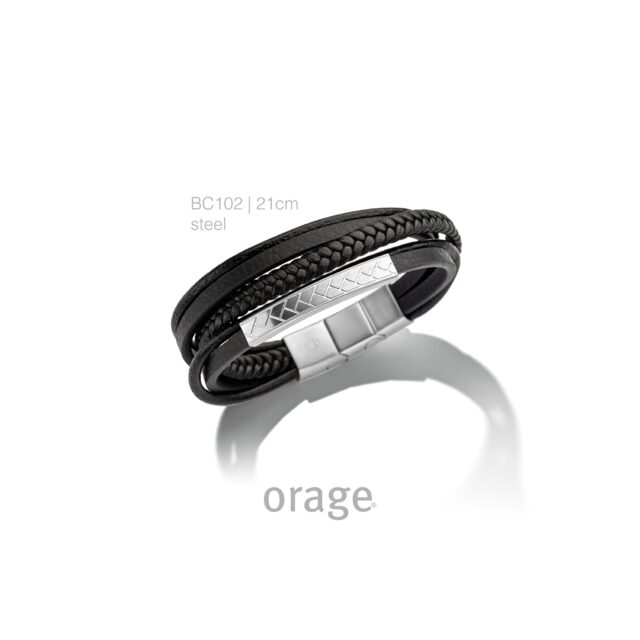 BC102 Armband heren leder zwart staa