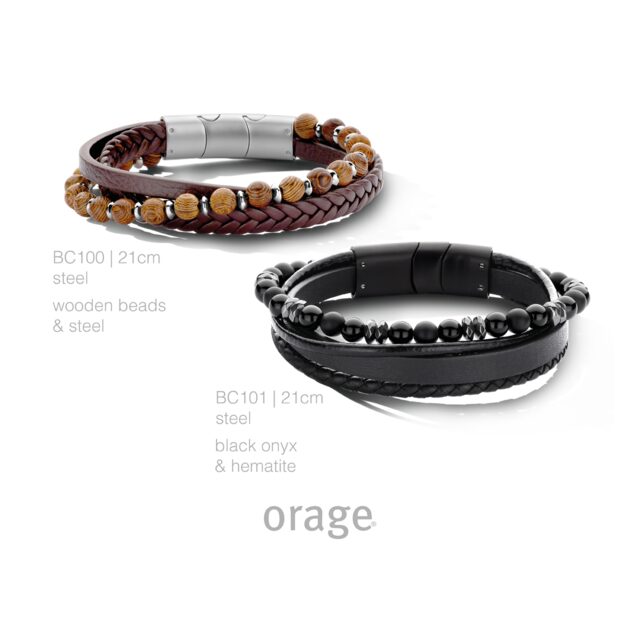 BC100 Armband heren leder bruin staal
