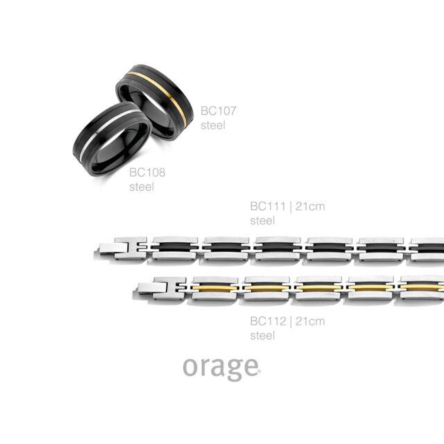 BC112 Armband heren staal bicolor geel