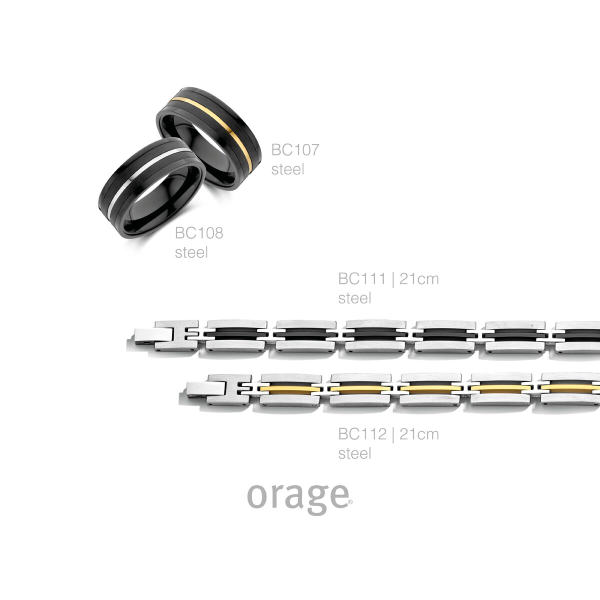 BC112 Armband heren staal bicolor geel