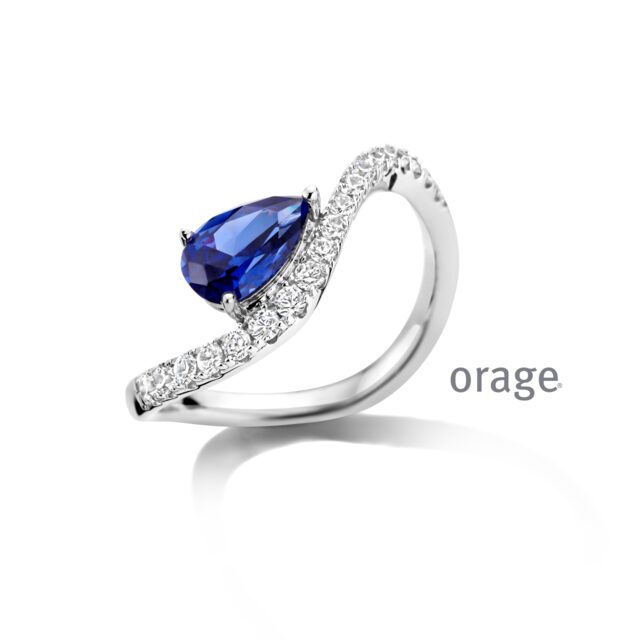 BC045 Ring 925 rh blauwe pear-cut cz