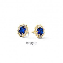 BC173 Oorringen entourage verguld geel, blauwe cz