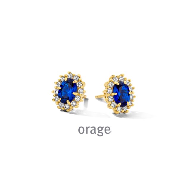 BC173 Oorringen entourage verguld geel, blauwe cz
