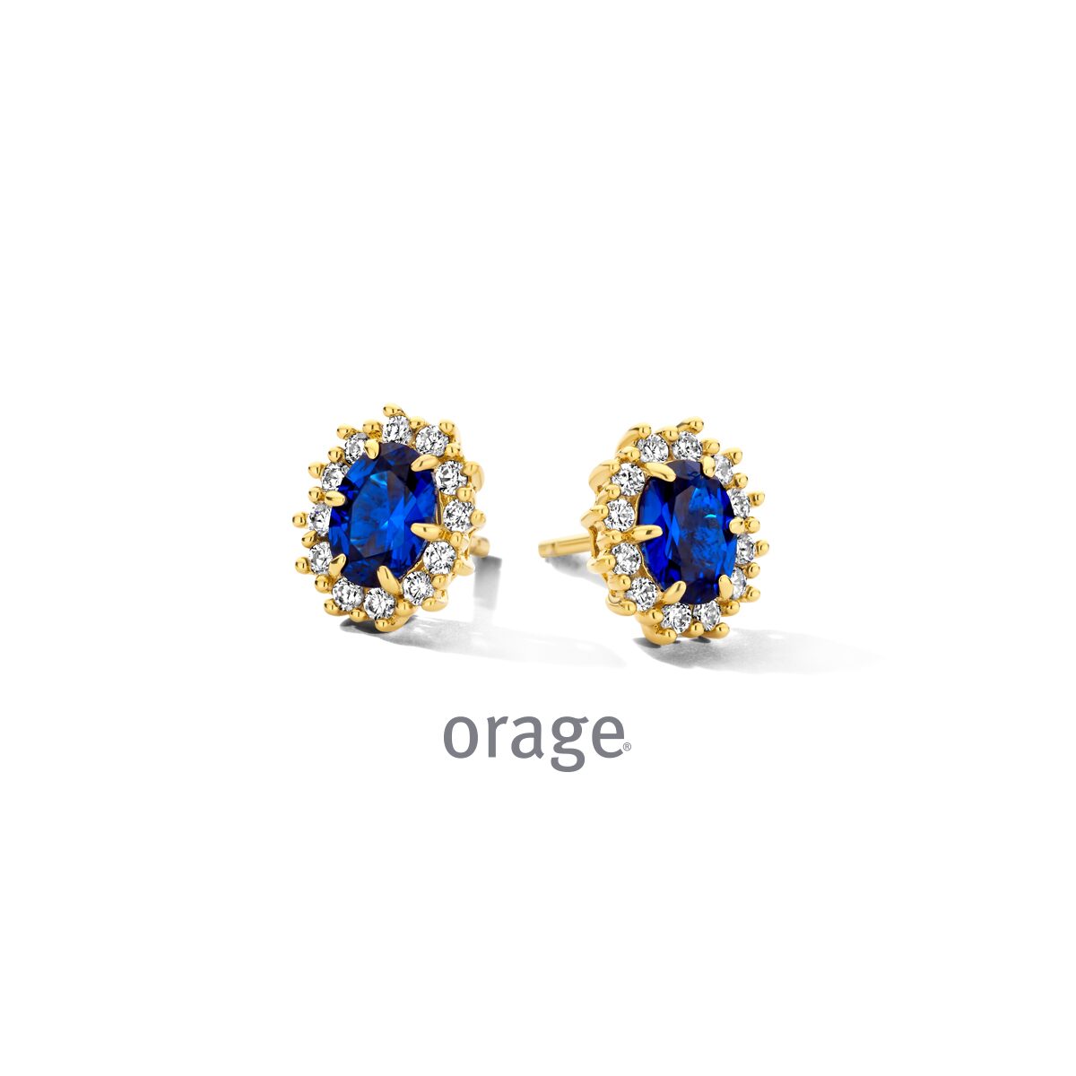 BC173 Oorringen entourage verguld geel, blauwe cz