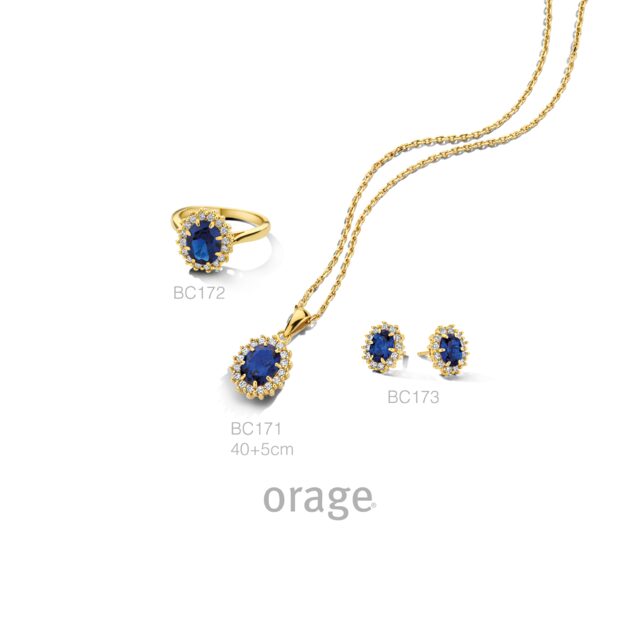 BC173 Oorringen entourage verguld geel, blauwe cz