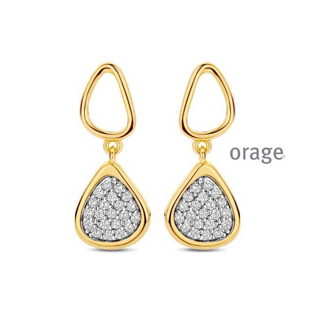 BC026 Oorhangers organisch met pavé verguld geel cz