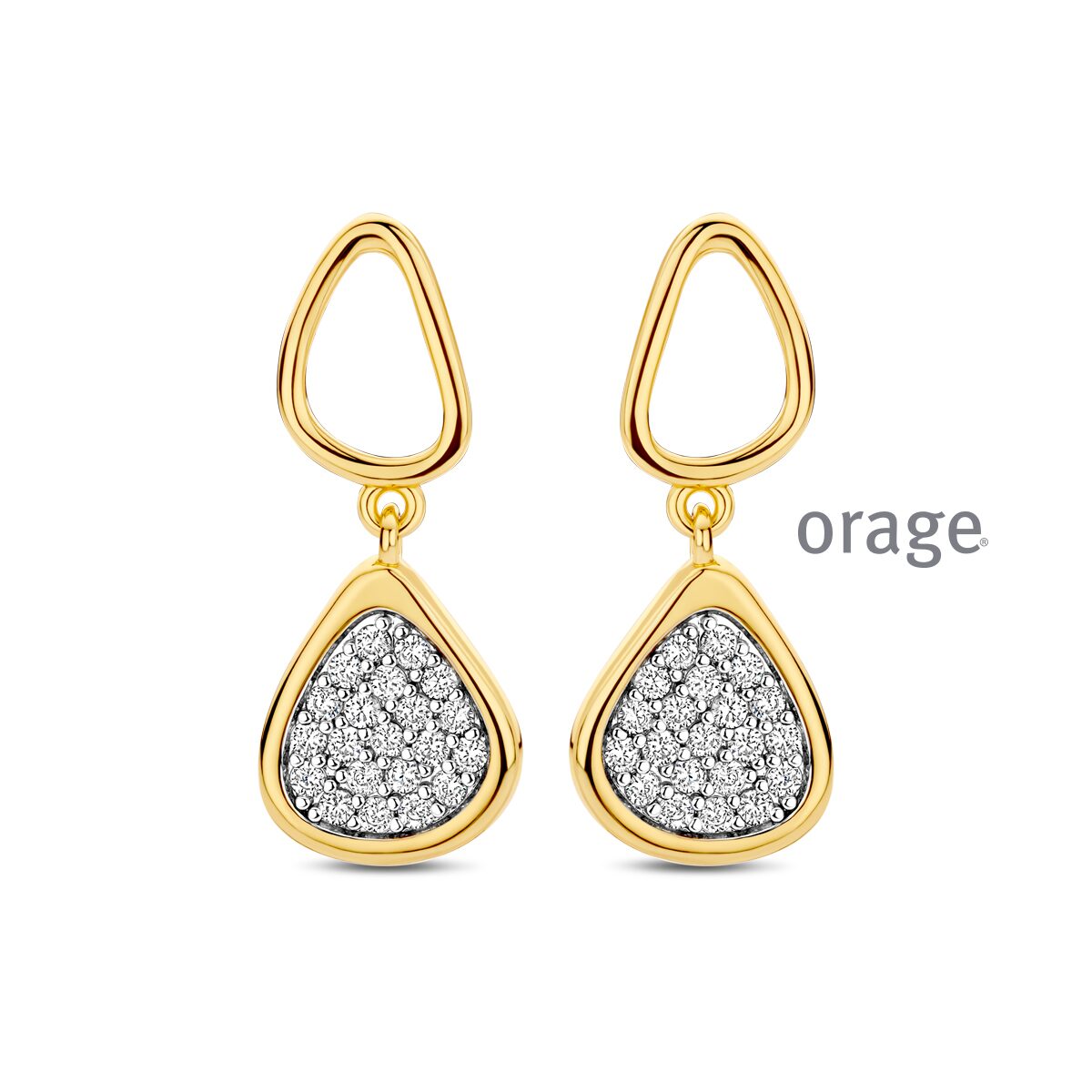 BC026 Oorhangers organisch met pavé verguld geel cz