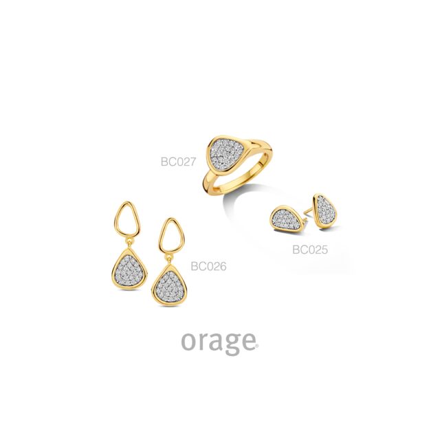 BC026 Oorhangers organisch met pavé verguld geel cz