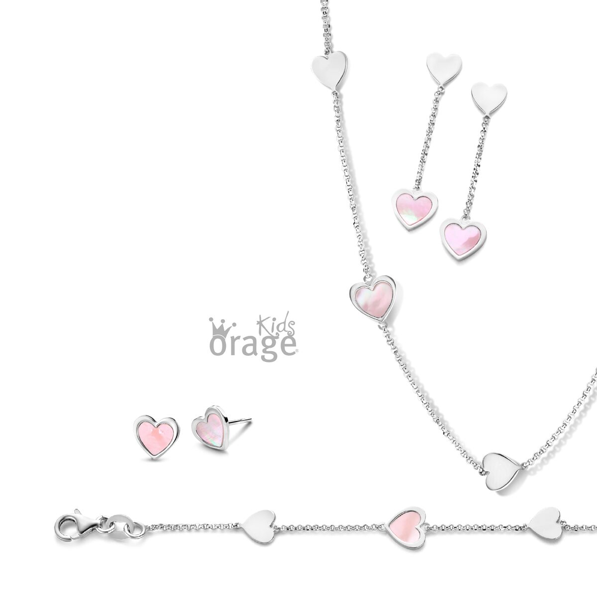 K2537 Orage Kids oorring hart roze zilver K2537