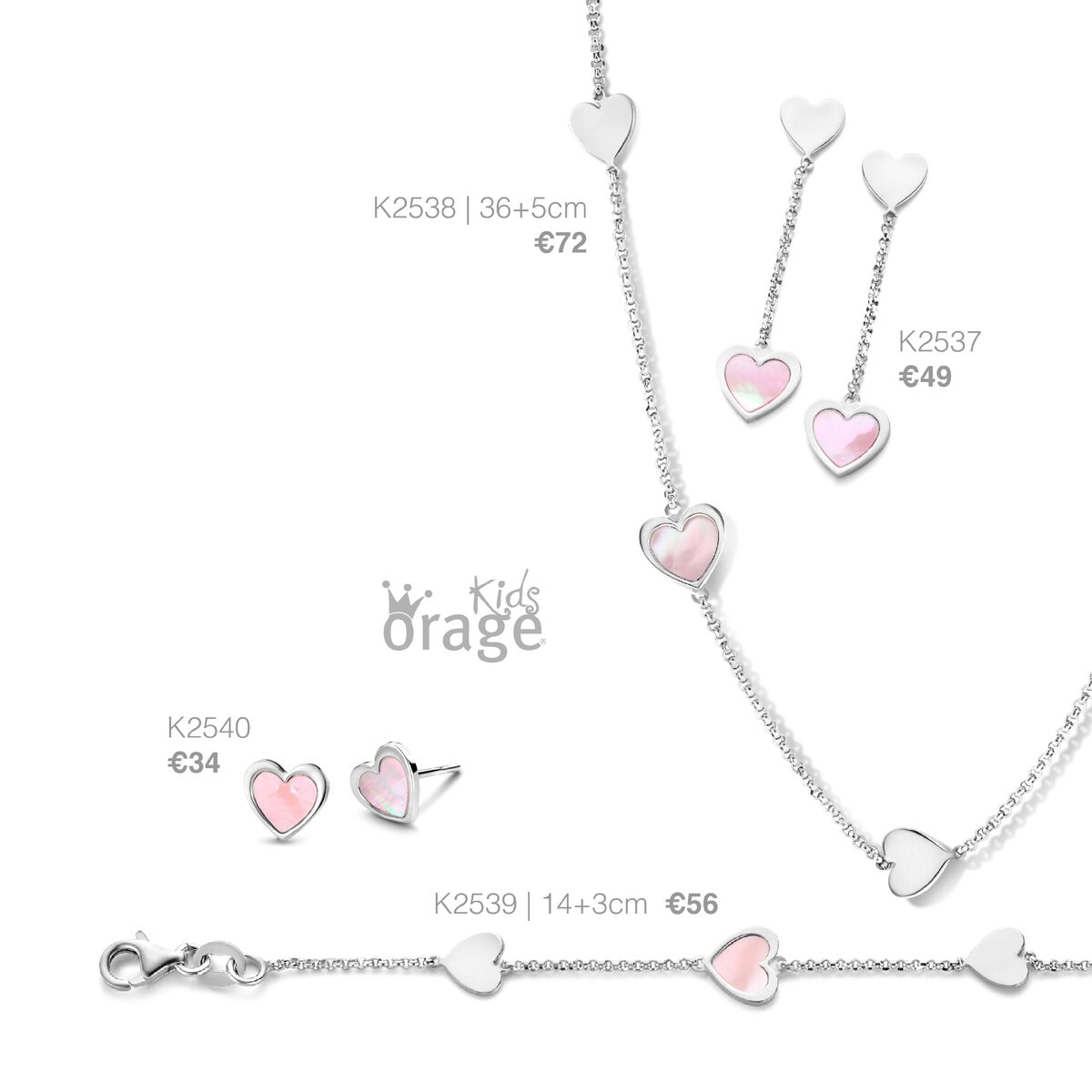 K2537 Orage Kids oorring hart roze zilver K2537