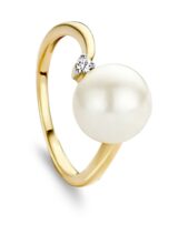 You and Me geelgouden ring met parel & briljant 0.03ct