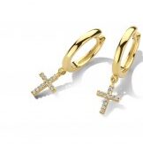 You and Me geelgouden oorringen (creool) met kruisje met briljanten 0.08ct  creole 13.7mm