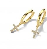 You and Me geelgouden oorringen (creool) met kruisje met briljanten 0.08ct  creole 13.7mm