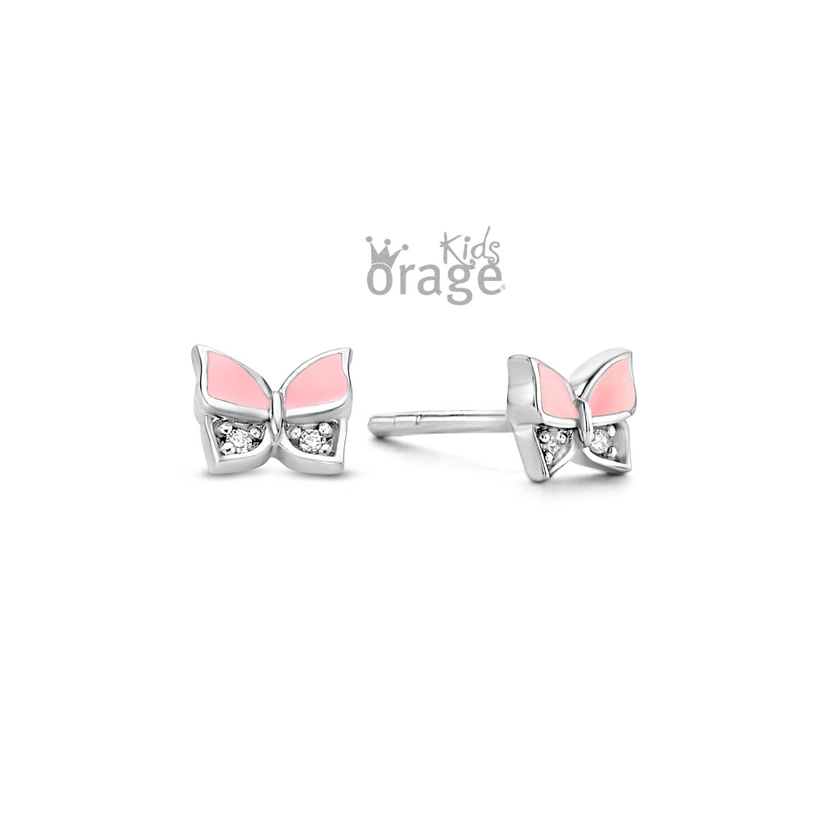 Orage Kids oorring roze vlinder zilver K2555