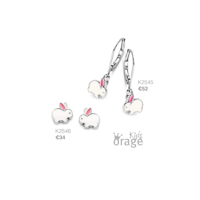Orage Kids oorring konijn wit roze
