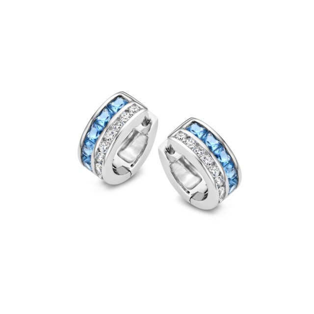 Zilveren ooringen met blauwe + witte zirconium Naiomy N3V53