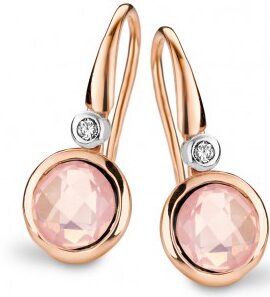Emotions E347 oorringen wit & rose goud 18ct met roze quartz & briljant 0.08ct