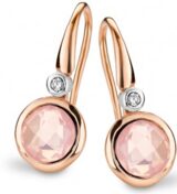 Emotions E347 oorringen wit & rose goud 18ct met roze quartz & briljant 0.08ct