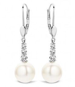 You and Me Witgouden oorringen met parel & zirconium
